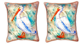 Pair of Betsy Drake Pelican on Rice Small Outdoor Pillows 11X 14 - £54.50 GBP