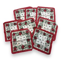 8 Pc Vintage Christmas Dinner Napkins Cloth White With Red Poinsettias 16X17” - £17.94 GBP