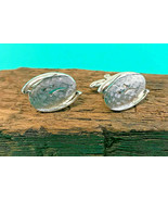 Nice! Ornate Etched Swank Silvertone Cuff Links Oval Swoop Gift - £23.91 GBP