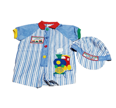 Vintage Romper 3-6 Months Railroad Stripe Engineer Patch Set   - £23.50 GBP