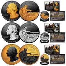 2021 Washington Crossing Delaware Quarters Black Ruthenium Gold Silver Set Of 3 - £29.79 GBP