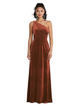 Dessy TH059....One-Shoulder Draped Velvet Maxi Dress....Auburn Moon...Size 4 - £67.58 GBP