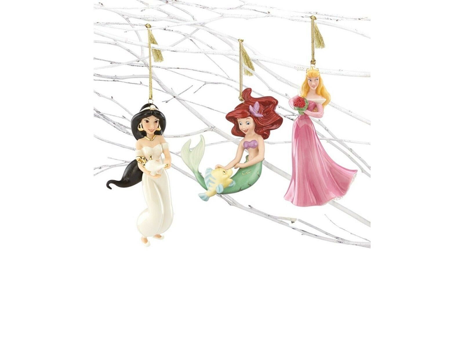 Primary image for Lenox Disney Princess Ornament Set of 3 Jasmine Ariel Aurora Sleeping Beauty NEW