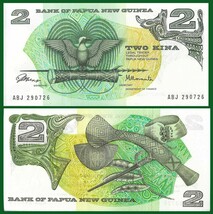 Papua New Guinea P1a, 2 Kina, Bird of Paradise, drum, spear $17+ CatVal ... - $3.44