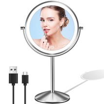 Rechargeable 8&#39;&#39; Hd Double Sided Tabletop Vanity Mirror, 3 Color Led Dimmable - £35.91 GBP