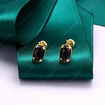 2.0 Ct Emerald Natural Black Agate Solitaire Stud Earring 14K Yellow Gold Finish - £88.04 GBP