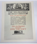 Vintage U.S. Navy Recruitment Poster 16&quot;X20&quot; The Sea Inspires Great Deed... - $23.75