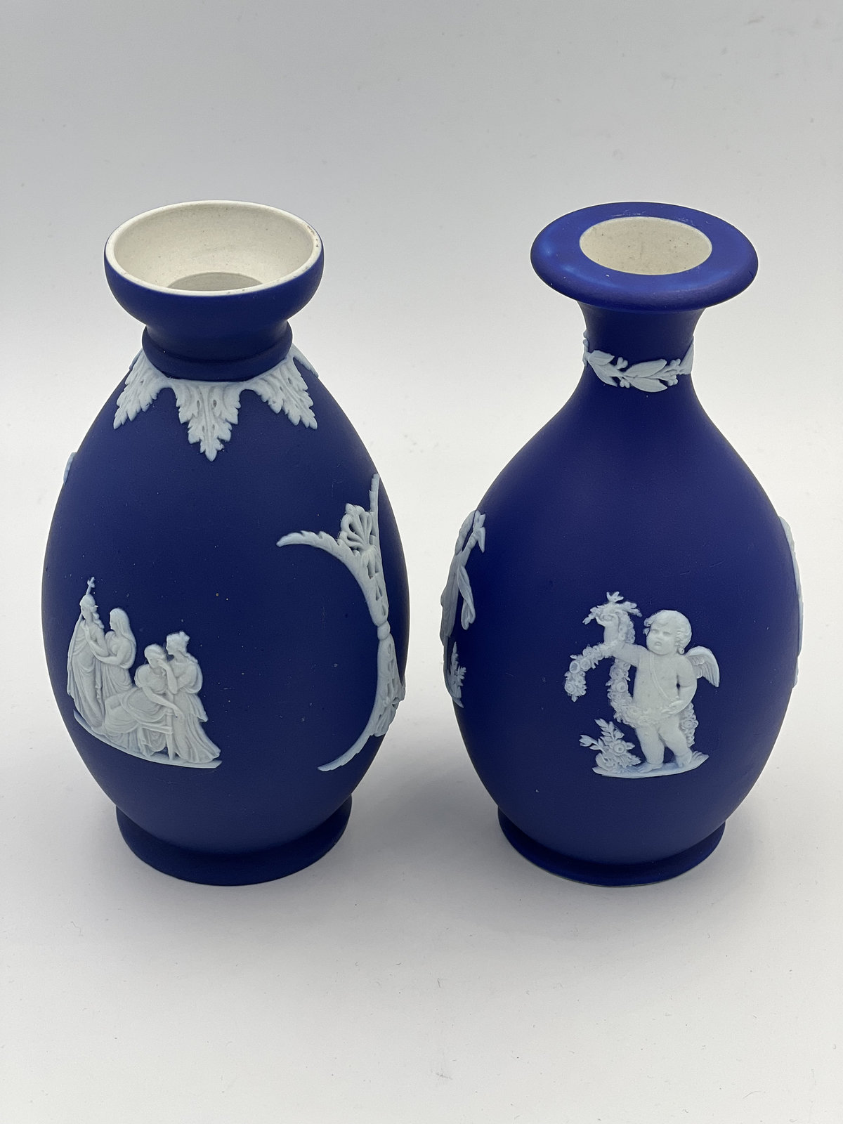 Primary image for Pair of English Wedgwood Japserware dark Blue Jasper bottle shape Vases