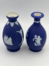 Pair of English Wedgwood Japserware dark Blue Jasper bottle shape Vases - $138.95