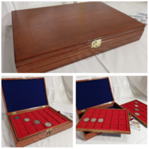 Boxset Superior Mahogany and Blue with 2 Trays in Wood for Coins Coins&amp;more - $99.75+