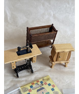 Vtg Lot Of Doll House Miniature / Mini Sewing Machine, Bassinet Nightsta... - $19.47 CAD