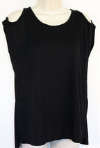 Love Scarlett Womens Cold Shoulder Shirt S Small Black Grommets Short Sl... - $19.62