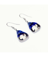 Earrings handmade bubble glass, blue with platinum, circle sector - $30.04 CAD