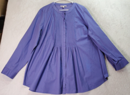 Woman Within Blouse Top Womens Size 1X Purple Long Sleeve Crew Neck Button Front - £13.26 GBP