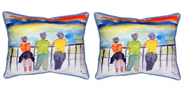 Pair of Betsy Drake Ladies Looking Large Indoor Outdoor Pillows 16x20 - £70.08 GBP