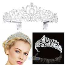 Bridal Bride Queen Crown Crystal Tiara Rhinestone Headband Hair Accessory Silver - £17.37 GBP