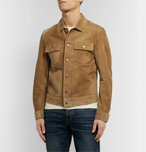 Men Suede leather shirt designer sheepskin tan brown men leather jacket ... - £125.15 GBP+