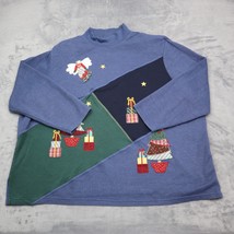 Karen Scott Sports Sweater Womens 3X Blue Mock Neck Embroidered Pullover - £20.22 GBP