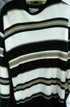 SWEATER VTG. MILANO STRIPE GOLD THREADS. HEAVY BLK. OFF WHITE. TAN. GOLD - $44.38