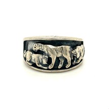 Vintage Sterling Silver Signed OTT Hand Cast Overlay Lion and Cub Figure Ring 8 - £43.52 GBP