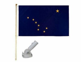 K&#39;s Novelties 5&#39; Wooden Flag Pole Kit W/Nylon White Bracket &amp; 3x5 State of Alask - £27.88 GBP