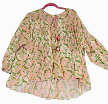 Crown And Ivy Curvy Womens Sz 2X Tunic Top Sleeves Pink Green Print Boho Tassels - £17.26 GBP