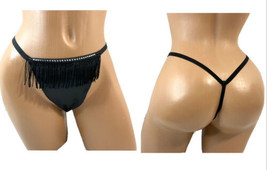 NWT Victoria&#39;s Secret VERY SEXY Black Fringe V-String Thong Panty Medium M - £11.55 GBP