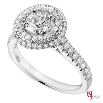 1.10 Carat Double Halo Pave Set Round Diamond Engagement Ring 14k White Gold - £1,379.62 GBP