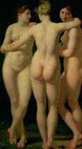 Art Oil painting three nude young girls together in landscape hand painted - £67.25 GBP