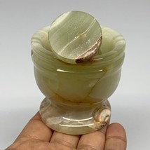 0.7 lbs,  2.2&quot;x2.4&quot;, Natural Green Onyx Crystal Pestle and Mortar Handma... - £46.60 GBP