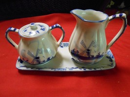 Beautiful Ceramic WINDMILL Design SUGAR &amp; CREAMER with Tray - £8.63 GBP