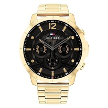 Montre Tommy Hilfiger pour homme 1710511 Luca cadran noir bracelet en acier doré - £101.64 GBP