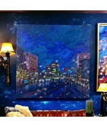 Uptown Rainy Night, 8&quot; x 8&quot; Landscape Acrylic on Canvas Cityscape Painting - $69.30