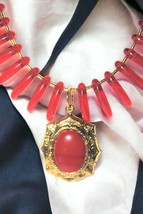 Red Tooth Necklace with Vintage Pendant - £31.97 GBP