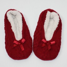 Girl&#39;s Red Knit Slippers with Bows and Anti-slip Grips size 4/5 - £2.38 GBP
