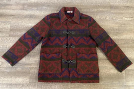 Vtg Wool Coat Womens Small Aztec Design Barrel Buttons Mid Length Unlined USA - $24.70