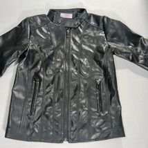 LJYH Jacket Women's Faux Leather Pleated Elbow T11-12 Black Full Zip Pockets image 12