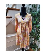 H&amp;M Women&#39;s Yellow Floral Viscose V-Neck Long Sleeve Knee Length Dress S... - $508.49 MXN
