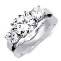 Women&#39;s 3.0 CT 3-Stone Engagement Ring Set w/ Matching Wedding Band Solid Silver - £73.80 GBP