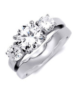 Women&#39;s 3.0 CT 3-Stone Engagement Ring Set w/ Matching Wedding Band Soli... - €80,03 EUR