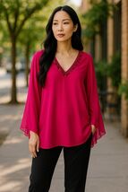 Avenue Silk Fuchsia Blouse Sequin V-Neck Long Sleeve Top Plus Size 26/28 - €24,67 EUR