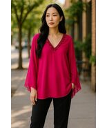 Avenue Silk Fuchsia Blouse Sequin V-Neck Long Sleeve Top Plus Size 26/28 - €24,67 EUR