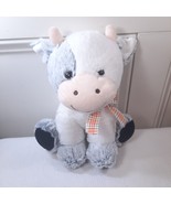 Walmart Cow plush Stuffed Animal White grey plaid bow gray horns calf si... - £27.71 GBP