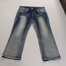 Grace In LA Womens Stretch Blue Denim Embellished Capri Cropped Jeans 29 (30×22) image 15