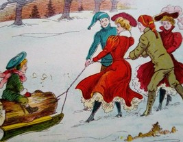 Victorian Merry Christmas And New Year Postcard J Ottmann Child On Log Sled - £25.48 GBP