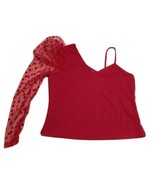 Shein One Shoulder Polka Dot Mesh Sleeve Red top Womens Size XL - £7.90 GBP