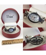 NIB Vivani Bracelet Watch Thin Iridescent Oval Shaped Face Silver w Blac... - £14.88 GBP