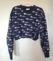 Champion Reverse Weave Crop Sweatshirt Navy Blue Logo Size 2XL Xxl Crew Neck - £16.40 GBP