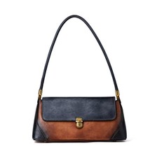 Retro Contrast Color Genuine Leather Women Underarm Bag Versatile Fashion Natura - £75.51 GBP