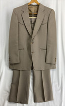 Vintage 70s The Knack Men&#39;s Beige Western Sport 2 pcs Coat Pants Cowboy Size 44 - £98.60 GBP